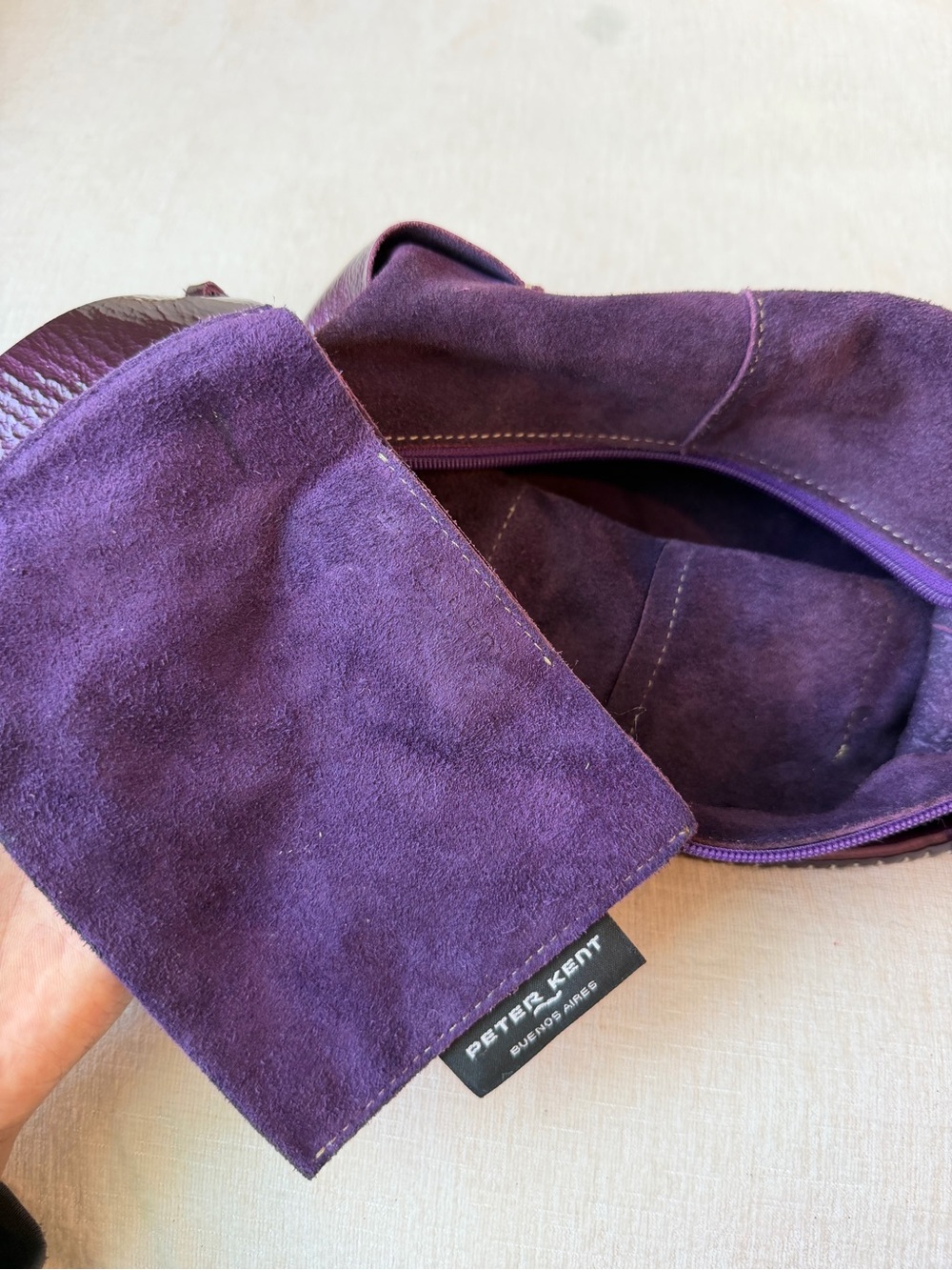 Peter Kent Plum Suede & Patent Leather Small Shoulder Bag - Picture 4 of 4